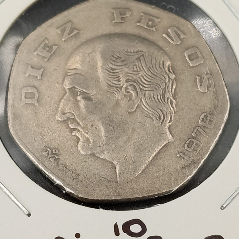 10-Diez Peso Mexico 1976 Coin Seven-sided Silver Estados Unidos Mex BR1.1GA-4037 - Picture 9 of 15